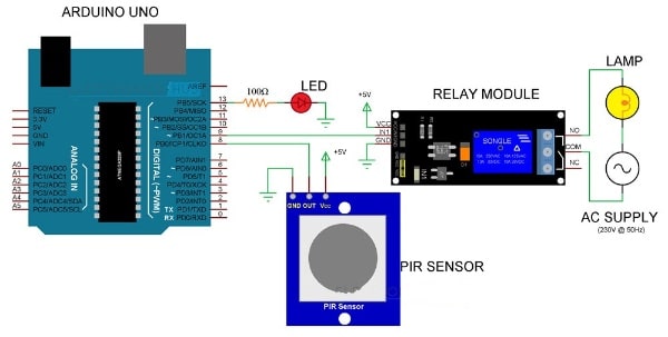Circuit Diagram of Automatic Room Lights using Arduino